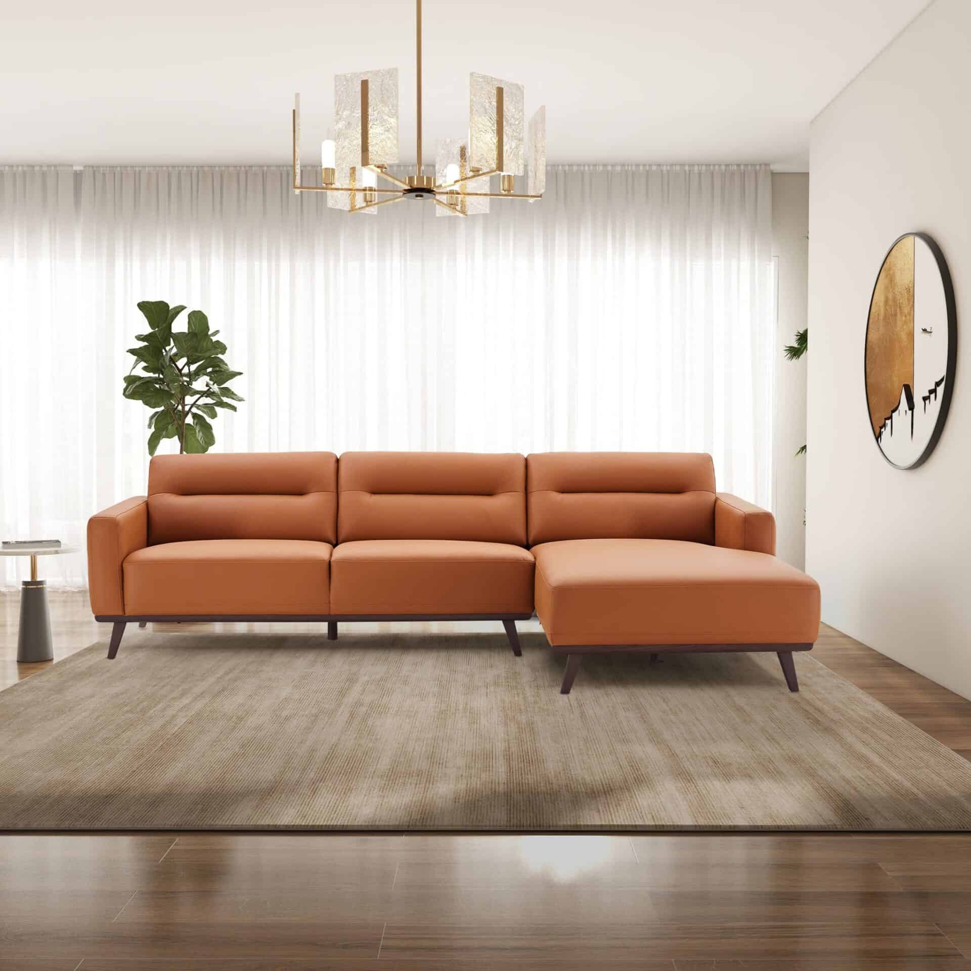 Cognac Vegan Leather L-Shaped Sectional Sofa for Living Rooms - Image 2