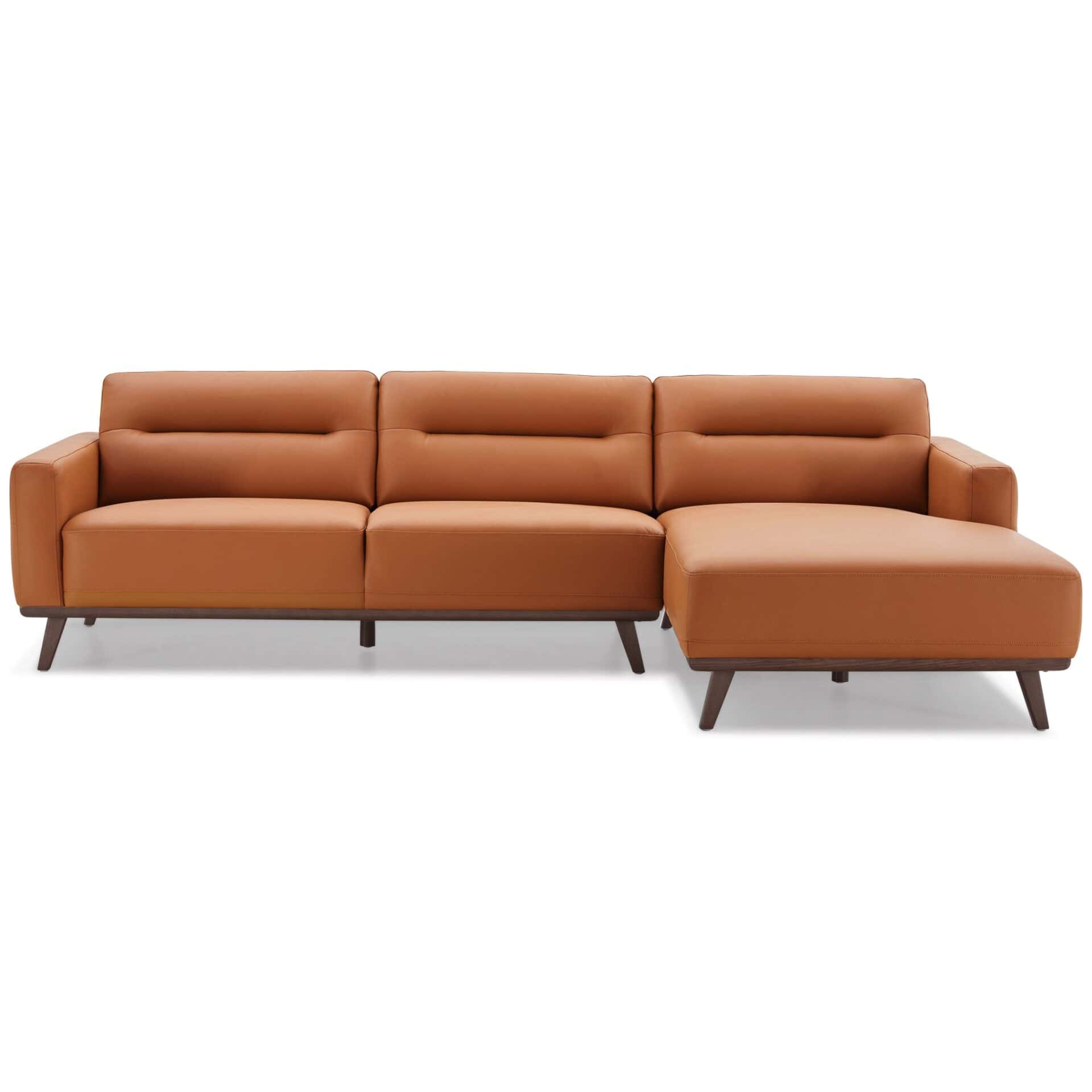 Cognac Vegan Leather L-Shaped Sectional Sofa for Living Rooms