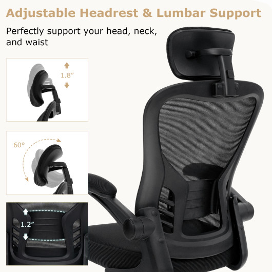 Ergonomic Mesh Office Chair with Flip-Up Arms and Lumbar Support