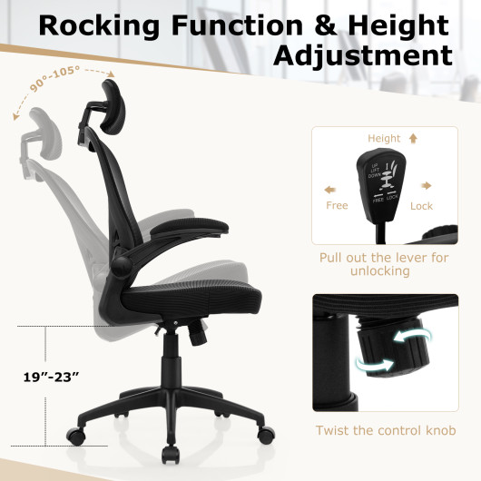 Ergonomic Mesh Office Chair with Flip-Up Arms and Lumbar Support