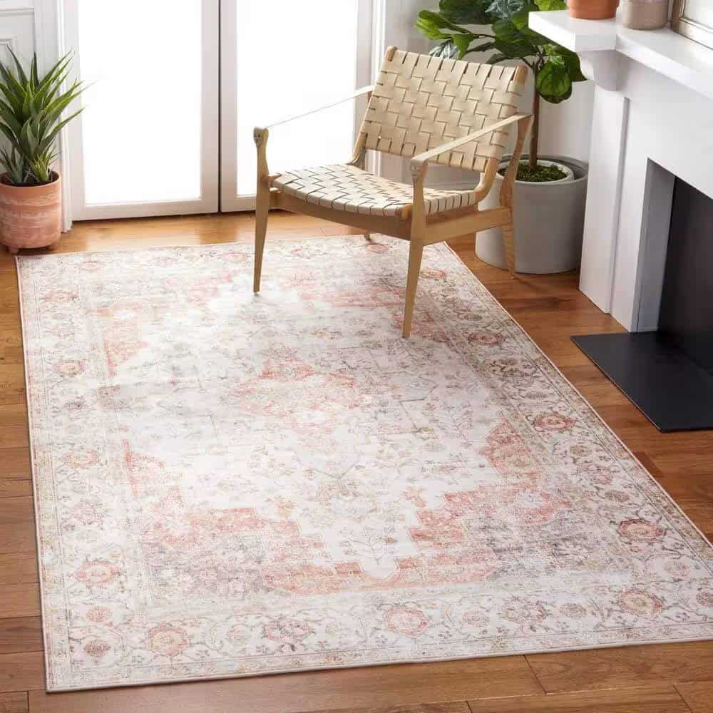 Washable Persian Style Boho Area Rug Light Gray Rust 5x8