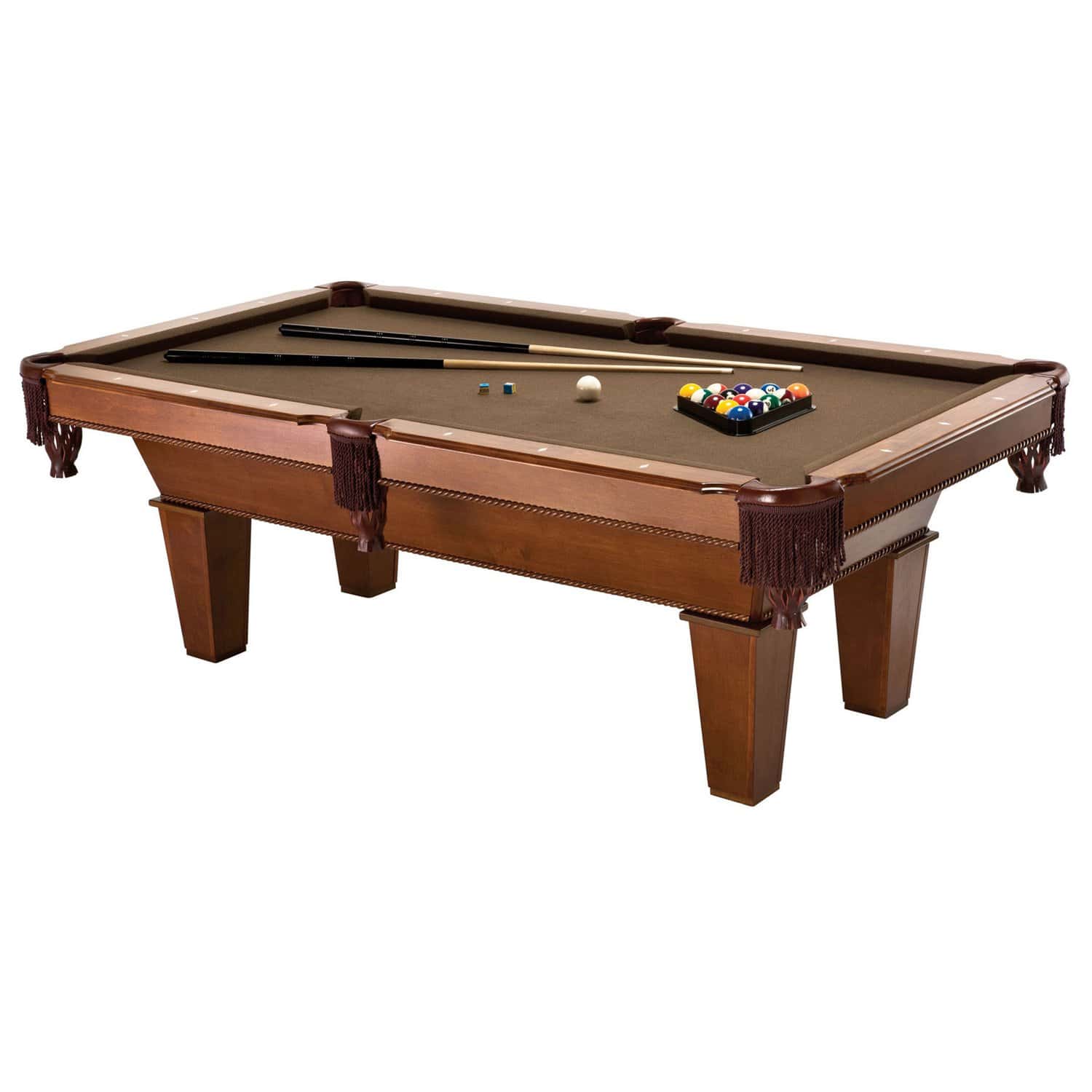 7Ft Brown Wool Pool Table with Cues and Billiards Balls