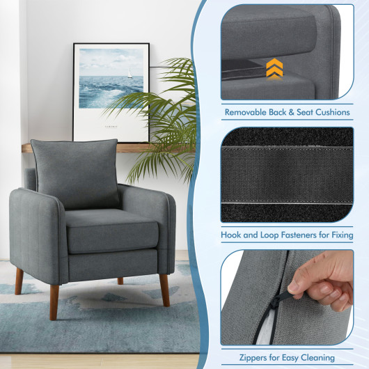 Gray Mid-Century Modern Upholstered Sofa Chair with Removable Cushions - Image 7