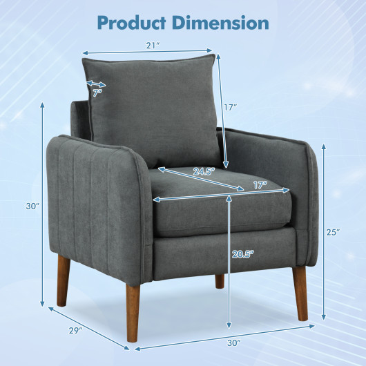 Gray Mid-Century Modern Upholstered Sofa Chair with Removable Cushions - Image 4
