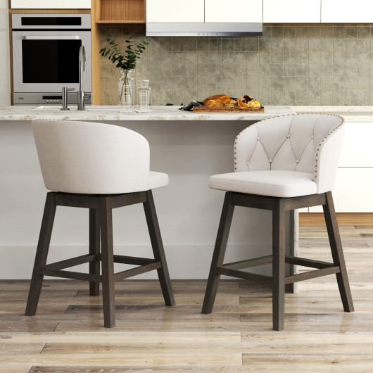 Swivel Upholstered Counter Height Bar Stools with Footrest (Set of 2) - Image 2