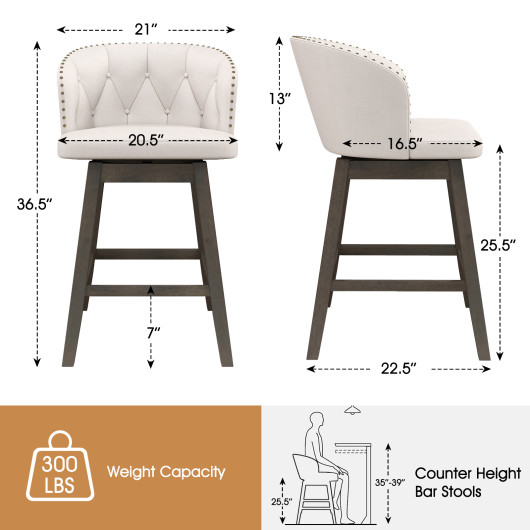 Swivel Upholstered Counter Height Bar Stools with Footrest (Set of 2) - Image 4