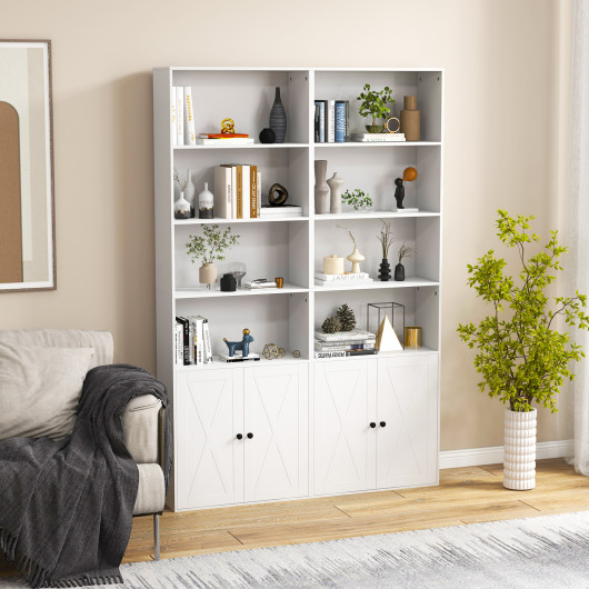 Farmhouse White Bookshelf with 6 Shelves and Cabinet - Image 2
