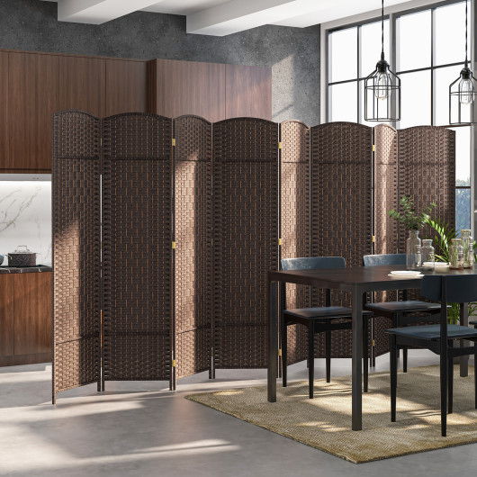 Hand-Woven 8-Panel Folding Room Divider with Solid Wood Frame