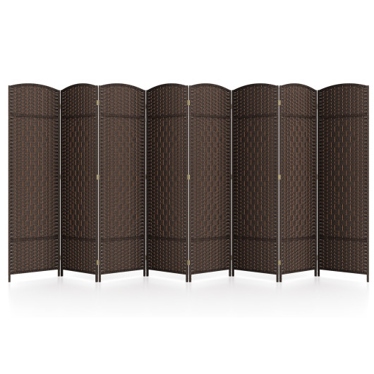 Hand-Woven 8-Panel Folding Room Divider with Solid Wood Frame
