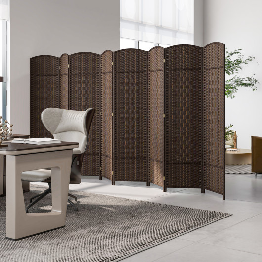 Hand-Woven 8-Panel Folding Room Divider with Solid Wood Frame