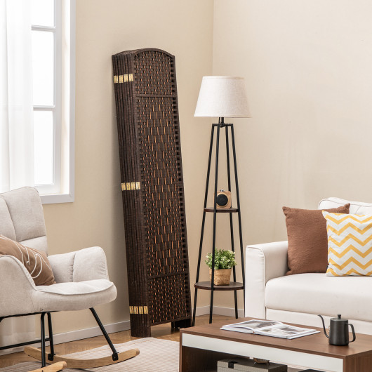 Hand-Woven 8-Panel Folding Room Divider with Solid Wood Frame