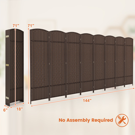 Hand-Woven 8-Panel Folding Room Divider with Solid Wood Frame