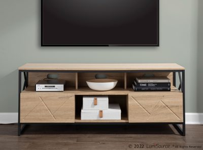 Folia Contemporary Natural Wood and Black Steel TV Stand