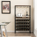 Industrial Wine Rack with 4-Tier Shelves and Stemware Storage