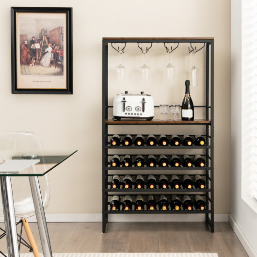 Industrial Wine Rack with 4-Tier Shelves and Stemware Storage