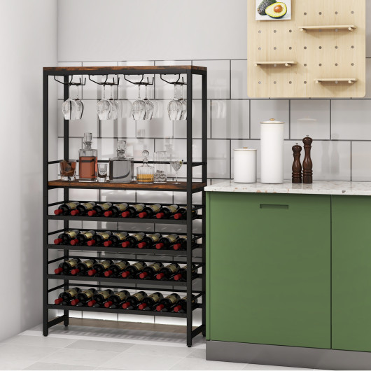 Industrial Wine Rack with 4-Tier Shelves and Stemware Storage - Image 2