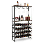Industrial Wine Rack with 4-Tier Shelves and Stemware Storage