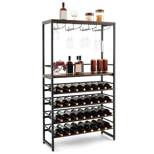 Industrial Wine Rack with 4-Tier Shelves and Stemware Storage - Image 3