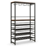 Industrial Wine Rack with 4-Tier Shelves and Stemware Storage