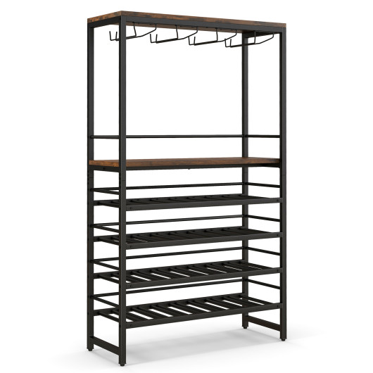 Industrial Wine Rack with 4-Tier Shelves and Stemware Storage - Image 4
