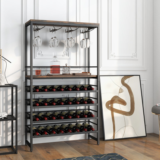 Industrial Wine Rack with 4-Tier Shelves and Stemware Storage - Image 6