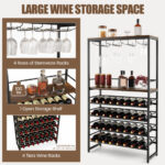 Industrial Wine Rack with 4-Tier Shelves and Stemware Storage