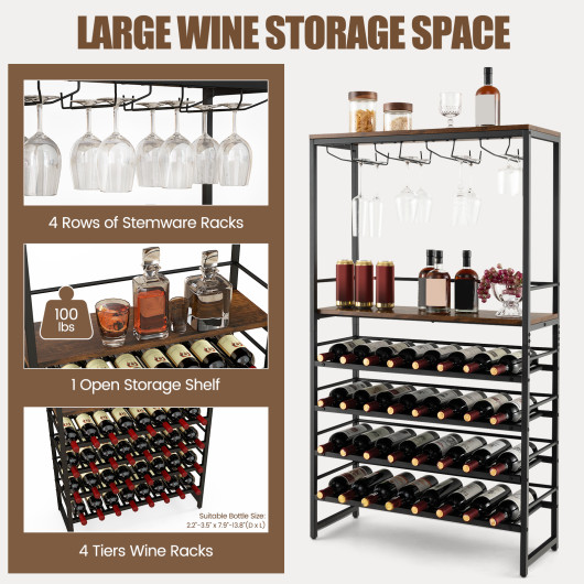 Industrial Wine Rack with 4-Tier Shelves and Stemware Storage - Image 7