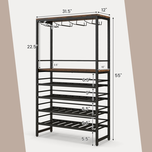 Industrial Wine Rack with 4-Tier Shelves and Stemware Storage - Image 5
