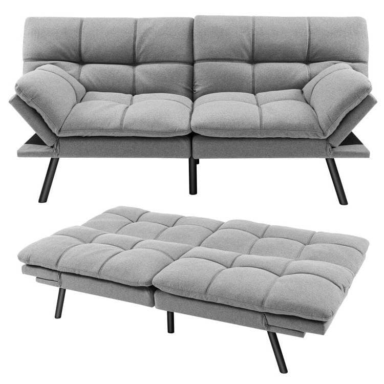 Modern Grey Adjustable Futon Sofa Bed with Memory Foam