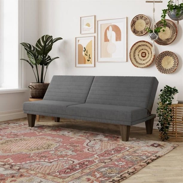 Grey Microfiber Adjustable Futon Sofa Bed for Living Rooms