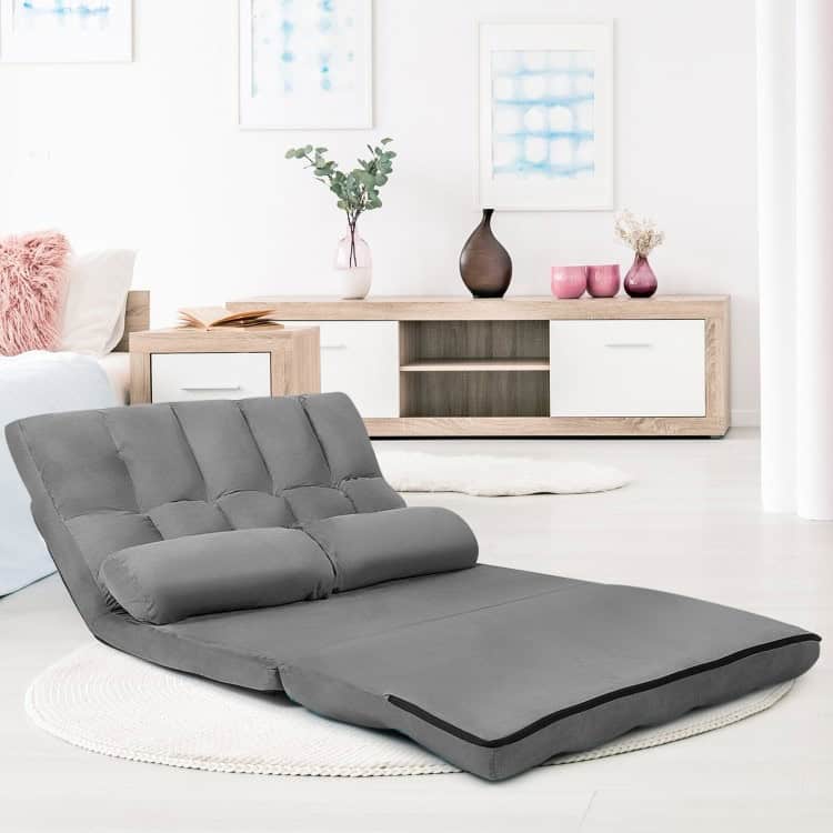 Faux Suede Foldable Floor Sofa Bed with Adjustable Positions