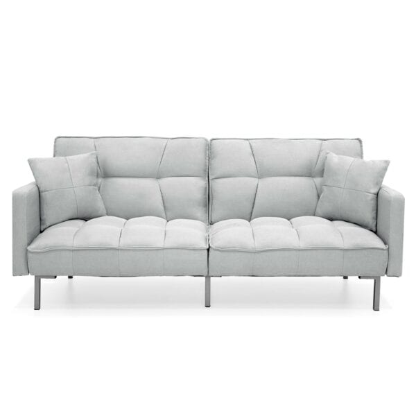 Convertible Split-Back Linen Futon with Tufted Design and Pillows