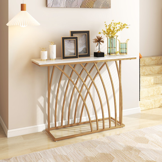 48 Inch Gold Console Table with Faux Marble Top