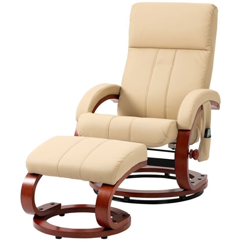 Beige Faux Leather Electric Massage Recliner Chair with Ottoman
