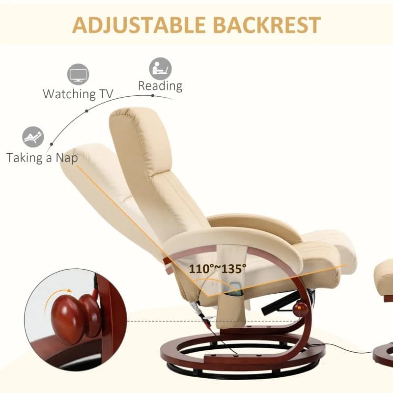 Beige Faux Leather Electric Massage Recliner Chair with Ottoman - Image 2