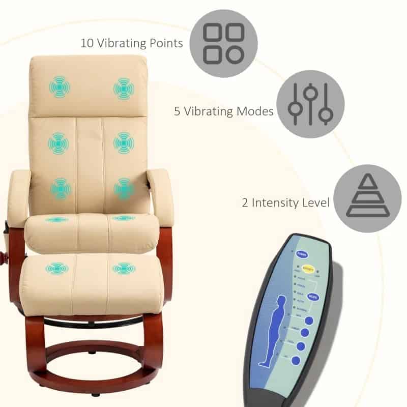 Beige Faux Leather Electric Massage Recliner Chair with Ottoman - Image 3