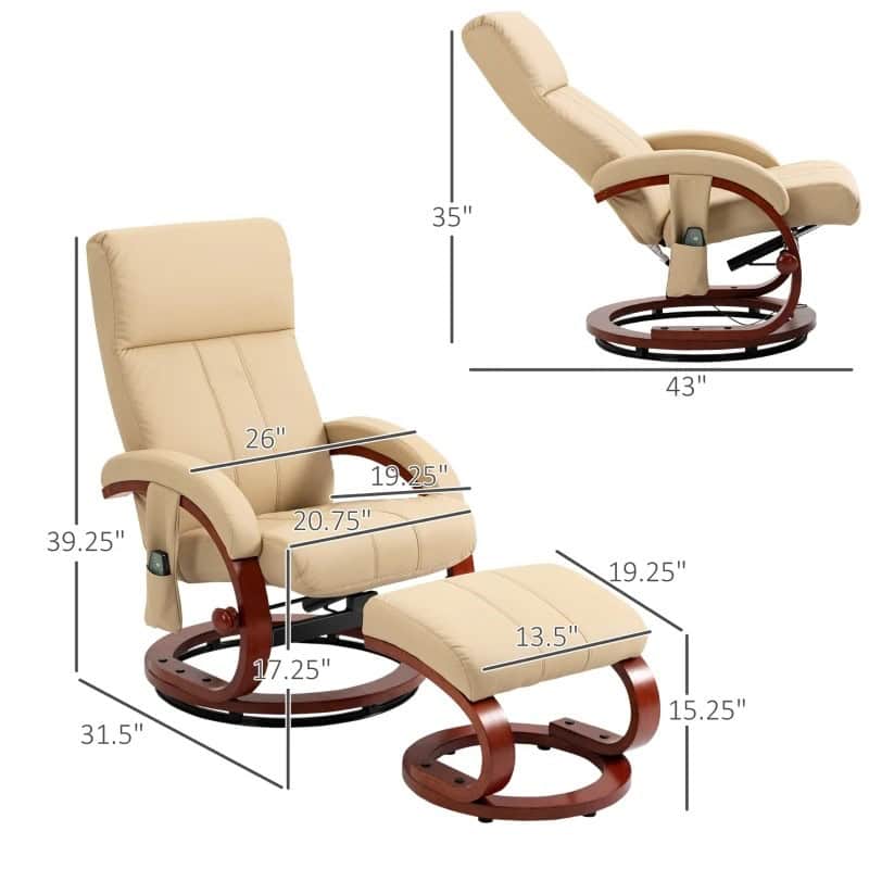 Beige Faux Leather Electric Massage Recliner Chair with Ottoman - Image 5