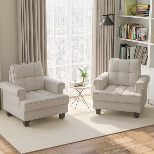 Mid Century Modern Tufted Linen Accent Chair for Living Room