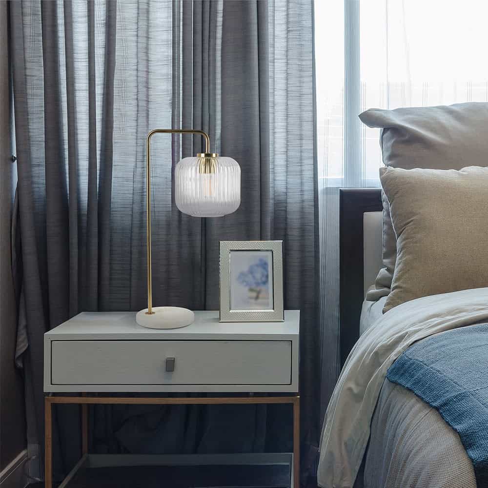 Brass Metal Glass Table Lamp with Marble Base and Button Control