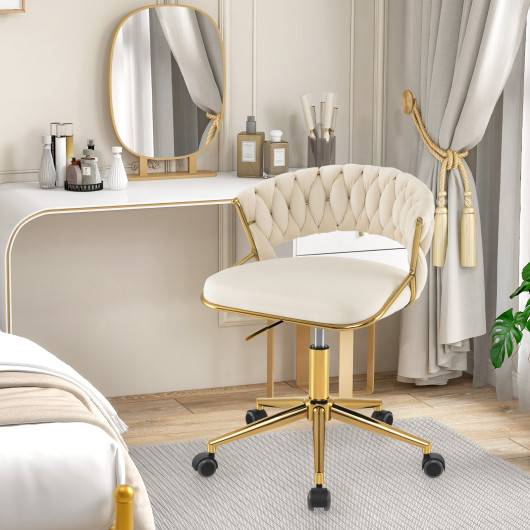 Height Adjustable Swivel Upholstered Desk Chair with Hand-woven Back