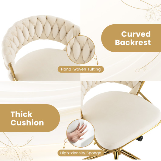 Height Adjustable Swivel Upholstered Desk Chair with Hand-woven Back