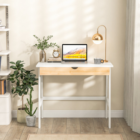 Compact Wooden Desk with Drawer for Small Home Office Spaces