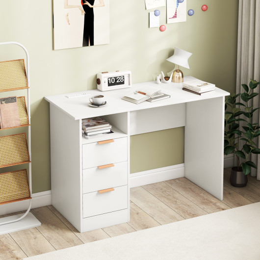 White Office Desk with Power Outlets and 3 Storage Drawers - Image 2