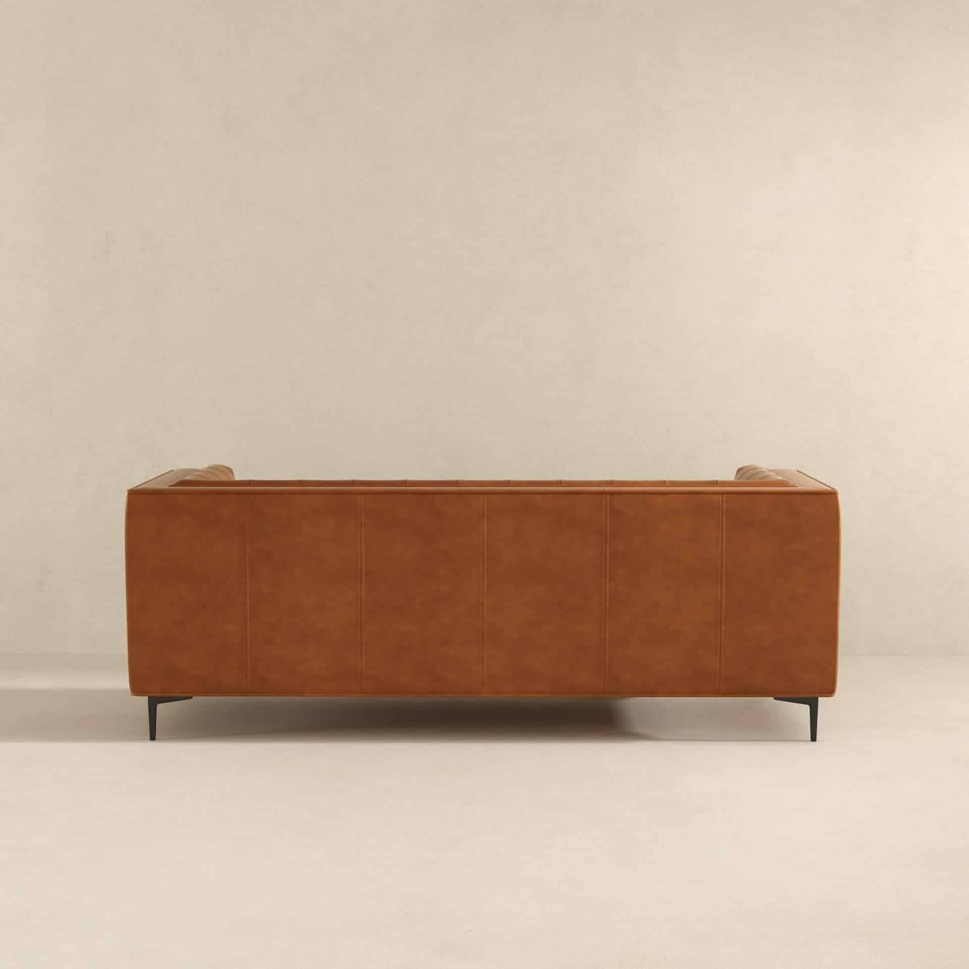 Cognac Leather Tufted Chesterfield Sofa with Solid Wood Legs