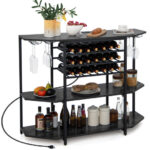 Industrial 3-Tier Wine Bar Cabinet with Glass and Bottle Storage