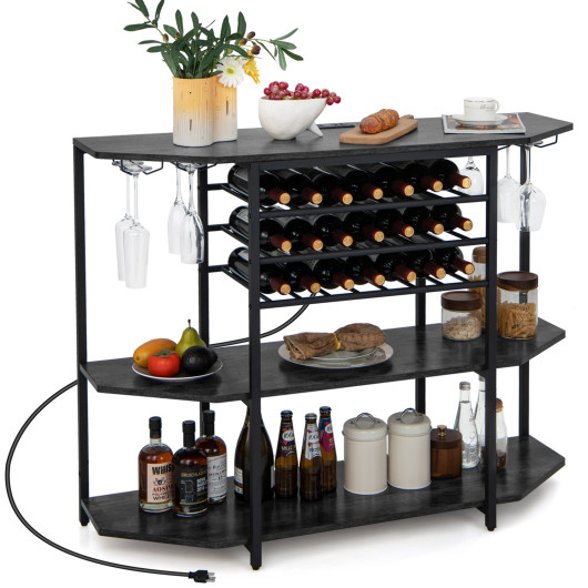 Industrial 3-Tier Wine Bar Cabinet with Glass and Bottle Storage - Image 11