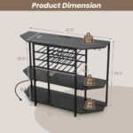 Industrial 3-Tier Wine Bar Cabinet with Glass and Bottle Storage