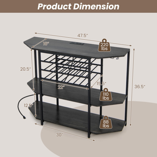 Industrial 3-Tier Wine Bar Cabinet with Glass and Bottle Storage - Image 12