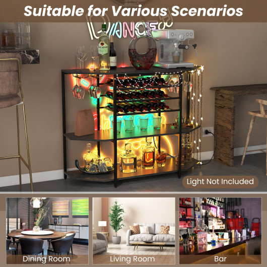 Industrial 3-Tier Wine Bar Cabinet with Glass and Bottle Storage - Image 14