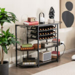 Industrial 3-Tier Wine Bar Cabinet with Glass and Bottle Storage